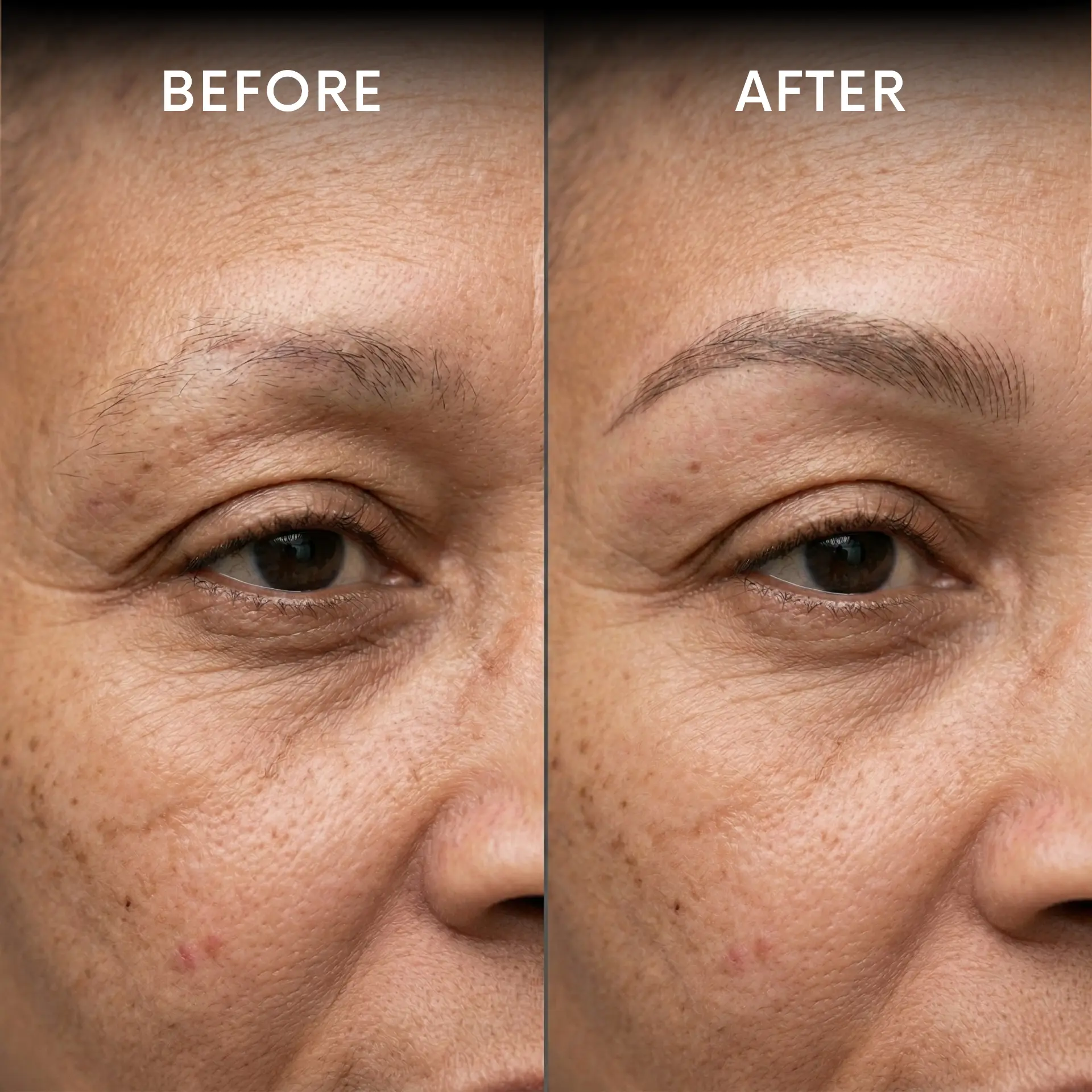 Before and after brow restoration result at Melody Brows